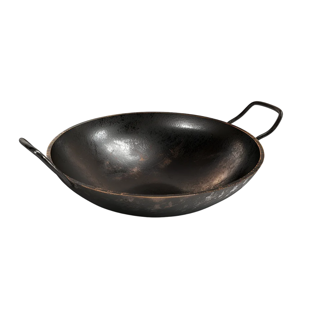 Worn Black Iron Wok with Two Handles - Free PNG
