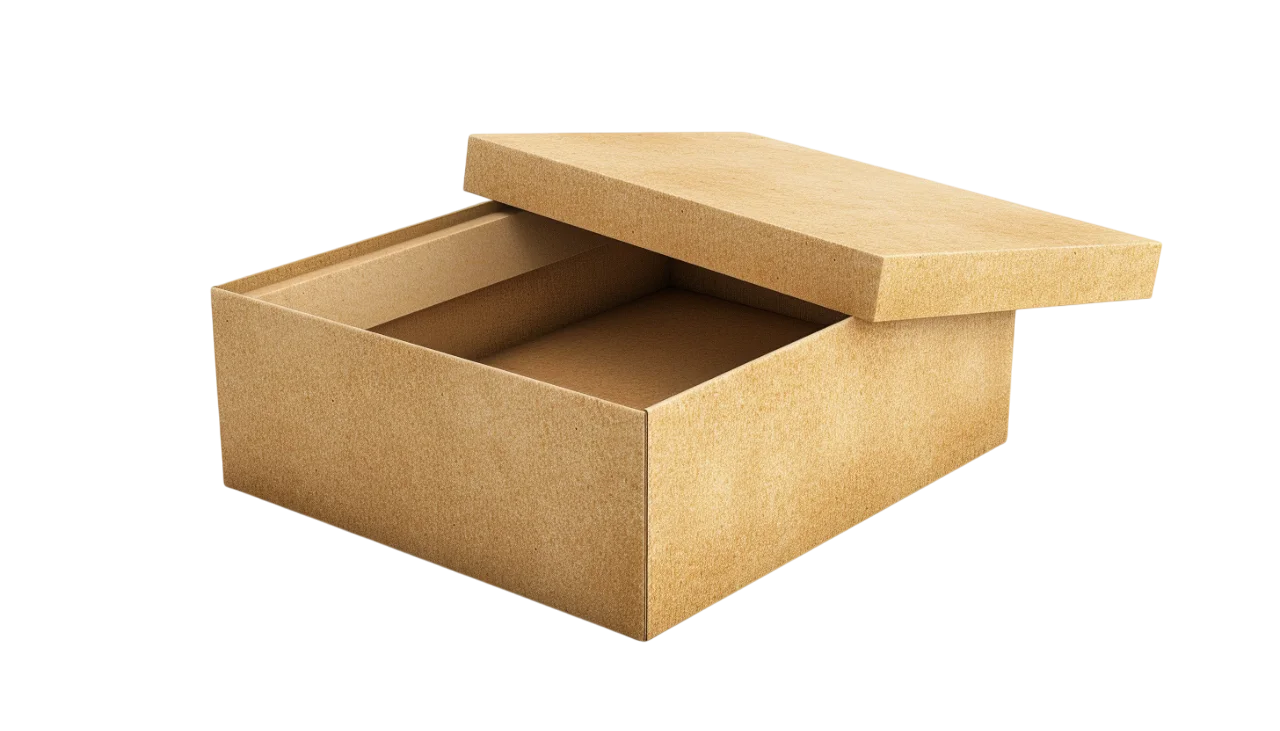 Open Kraft Cardboard Box with Lifted Lid Free PNG