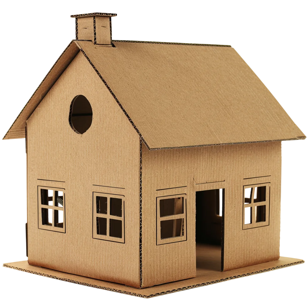 Corrugated Cardboard Playhouse with Windows and Chimney Free PNG