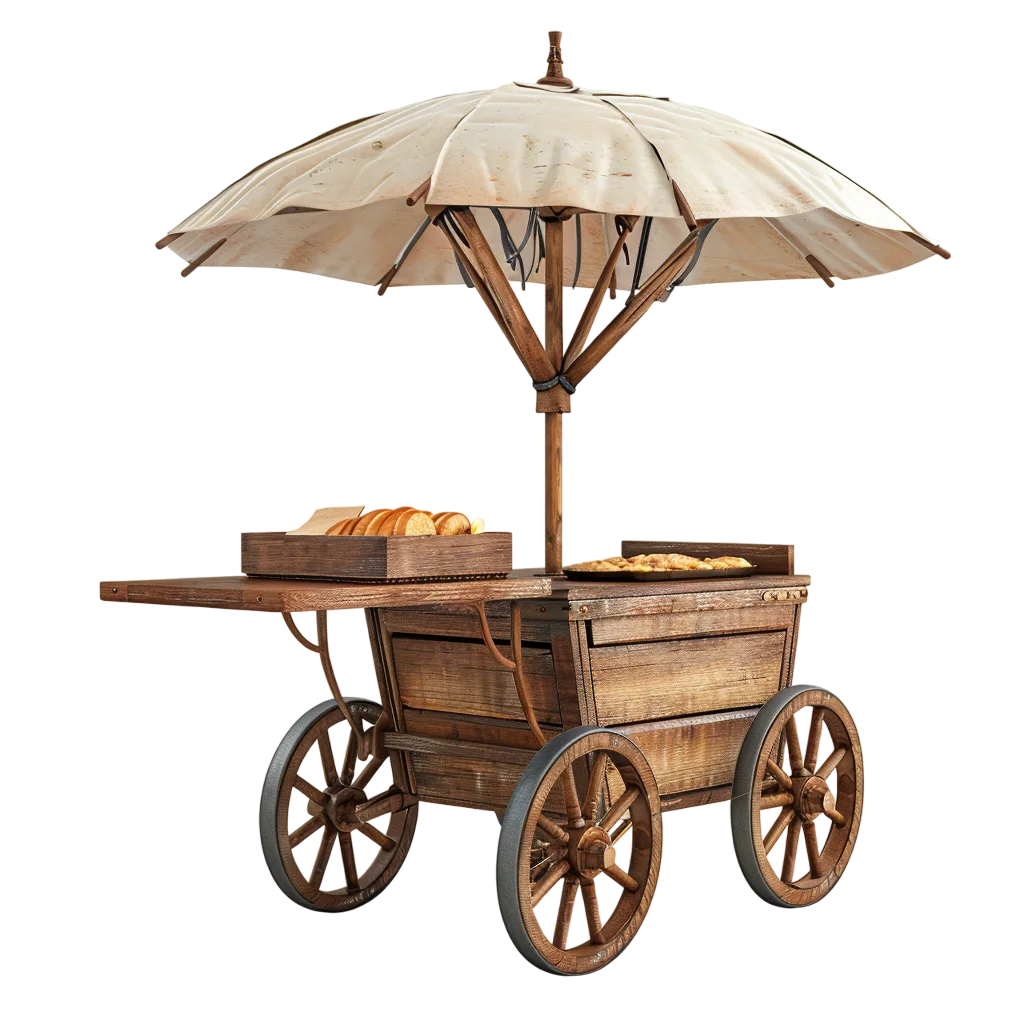 Vintage Wooden Bread Cart with Canopy Free PNG