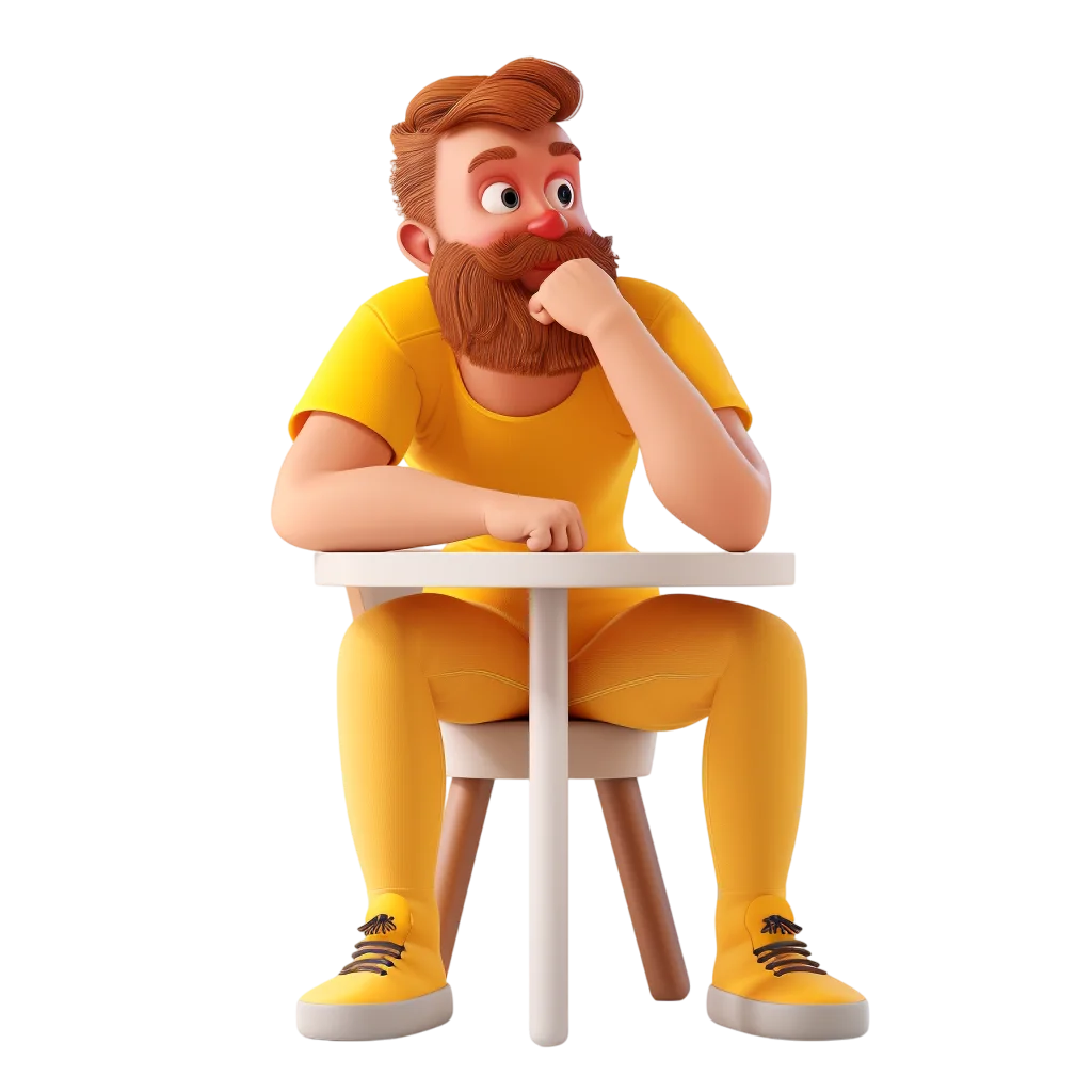 Thoughtful Bearded Man at a Desk Free PNG