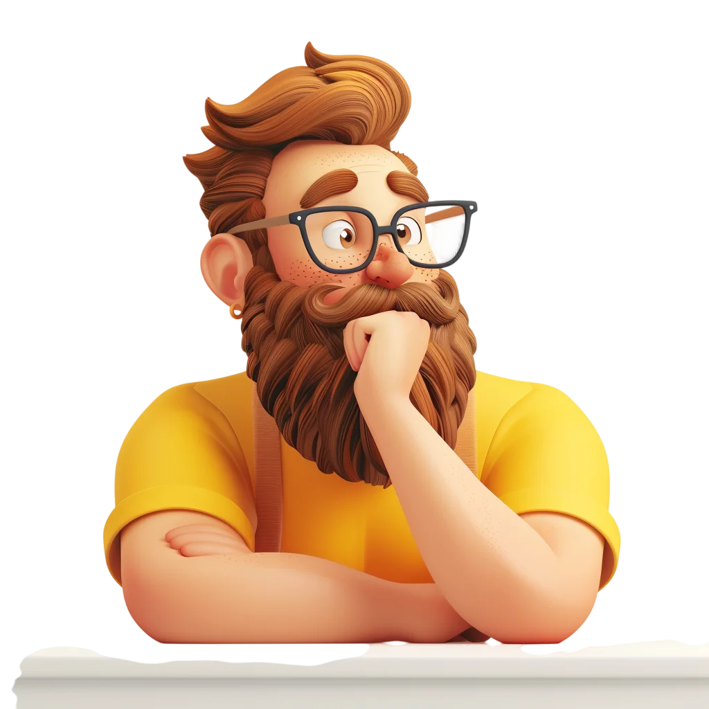 Thoughtful Bearded Man in Glasses Free PNG