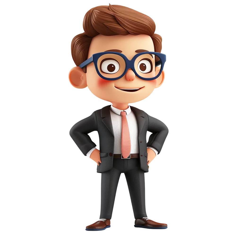 Cheerful Cartoon Businessman in a Suit with Glasses Free PNG