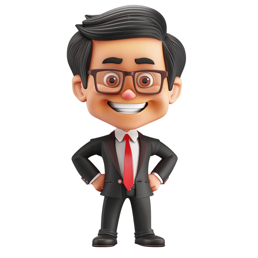Smiling Cartoon Businessman in Suit and Glasses Free PNG