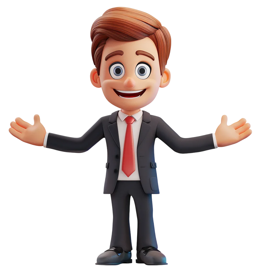 Smiling 3D Cartoon Businessman with Open Arms Free PNG