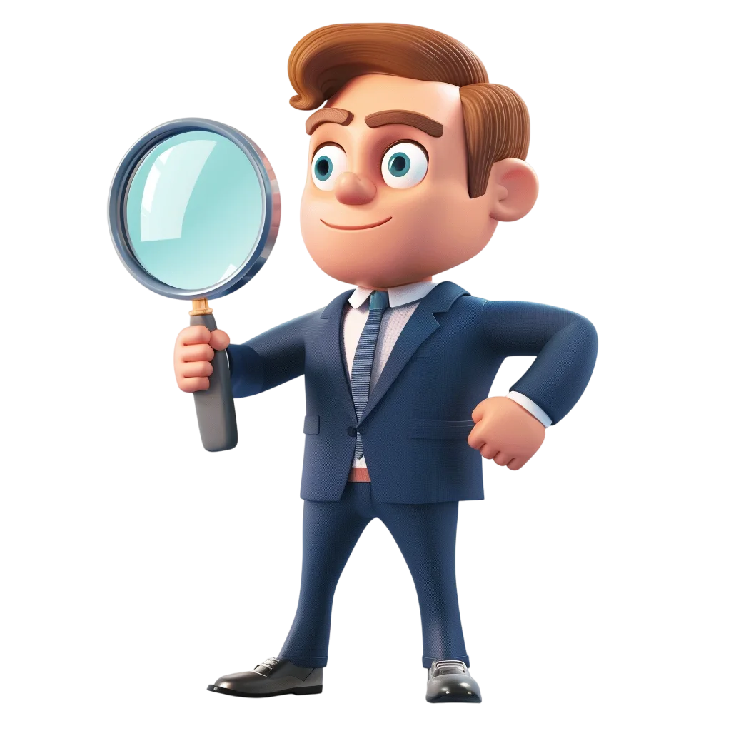 3D Cartoon Investigator with Magnifying Glass Free PNG