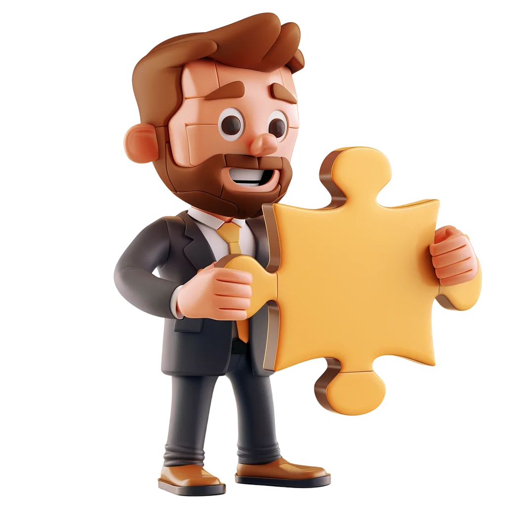 3D Businessman Holding a Golden Puzzle Piece Free PNG