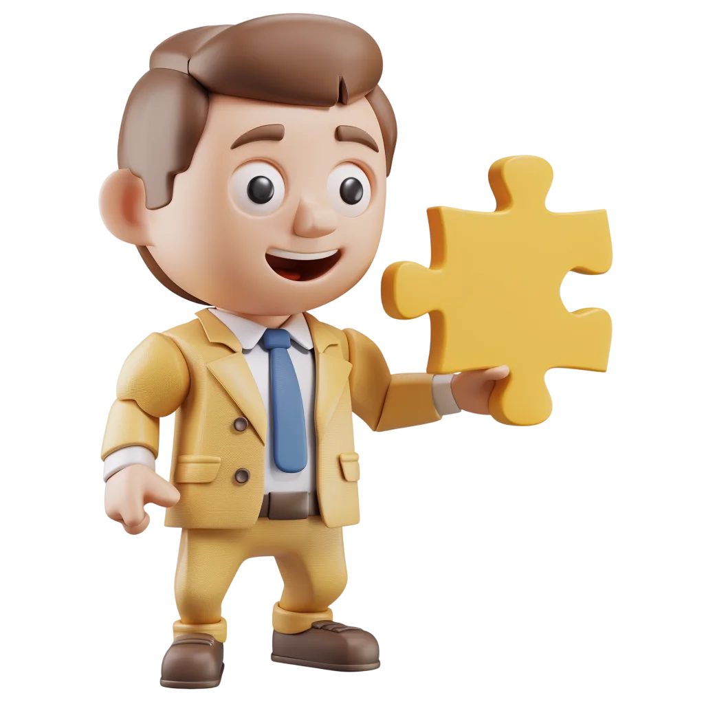 3D Cartoon Businessman Holding a Yellow Puzzle Piece Free PNG