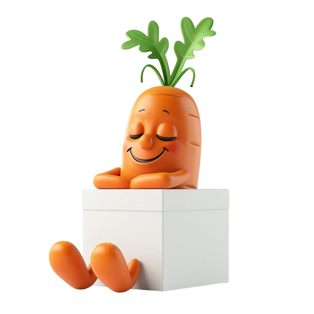 Sleeping Cartoon Carrot in a White Box | Free PNG