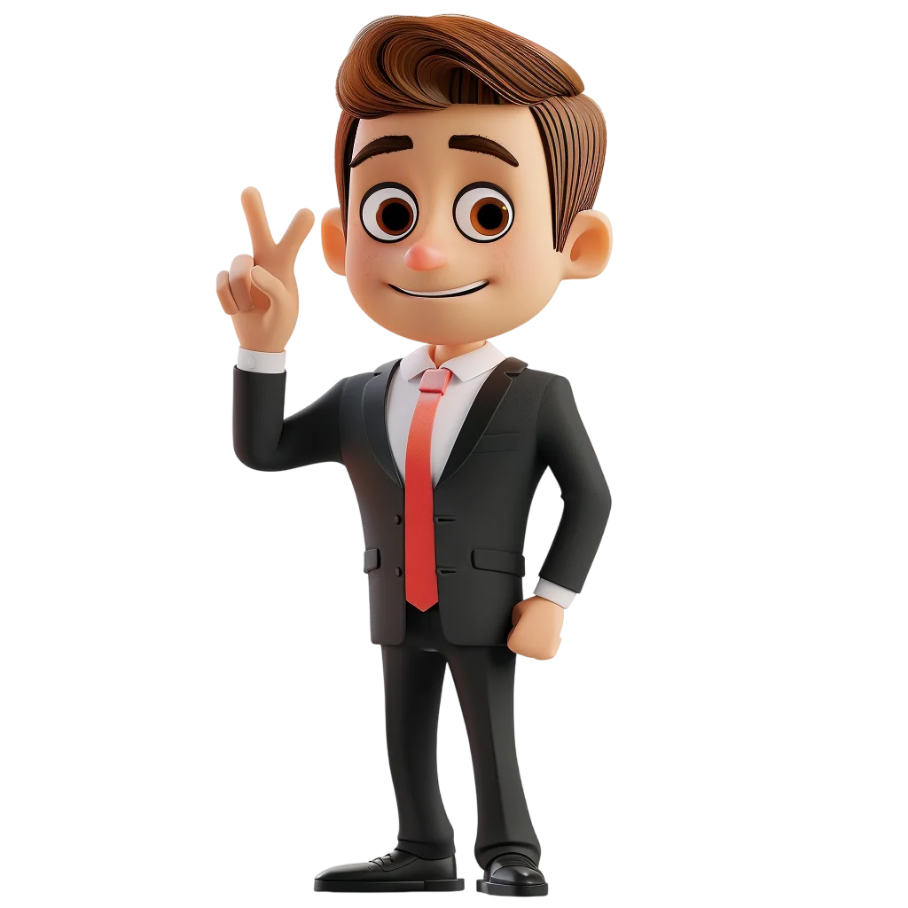 Smiling 3D Cartoon Businessman Making a Peace Sign Free PNG