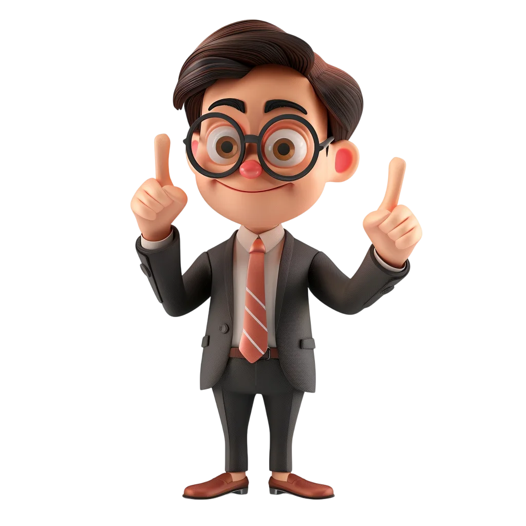 Cheerful Cartoon Businessman Raising Both Index Fingers Free PNG