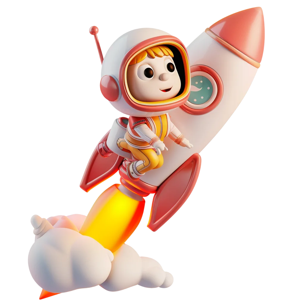 Cute Astronaut Riding a Rocket - Free PNG