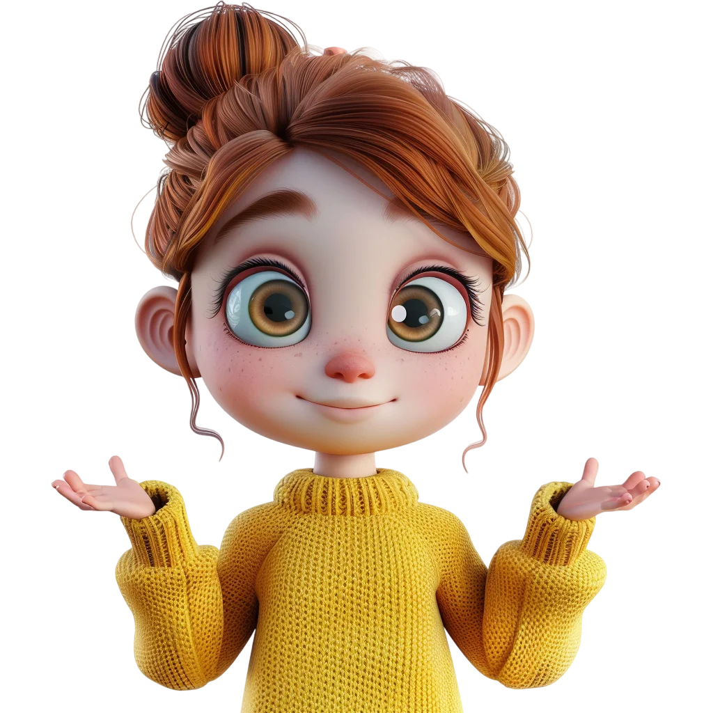 3D Cartoon Girl in Yellow Sweater with Open Hands Free PNG