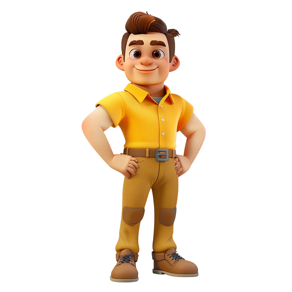 Smiling Cartoon Boy in Yellow Workwear Free PNG
