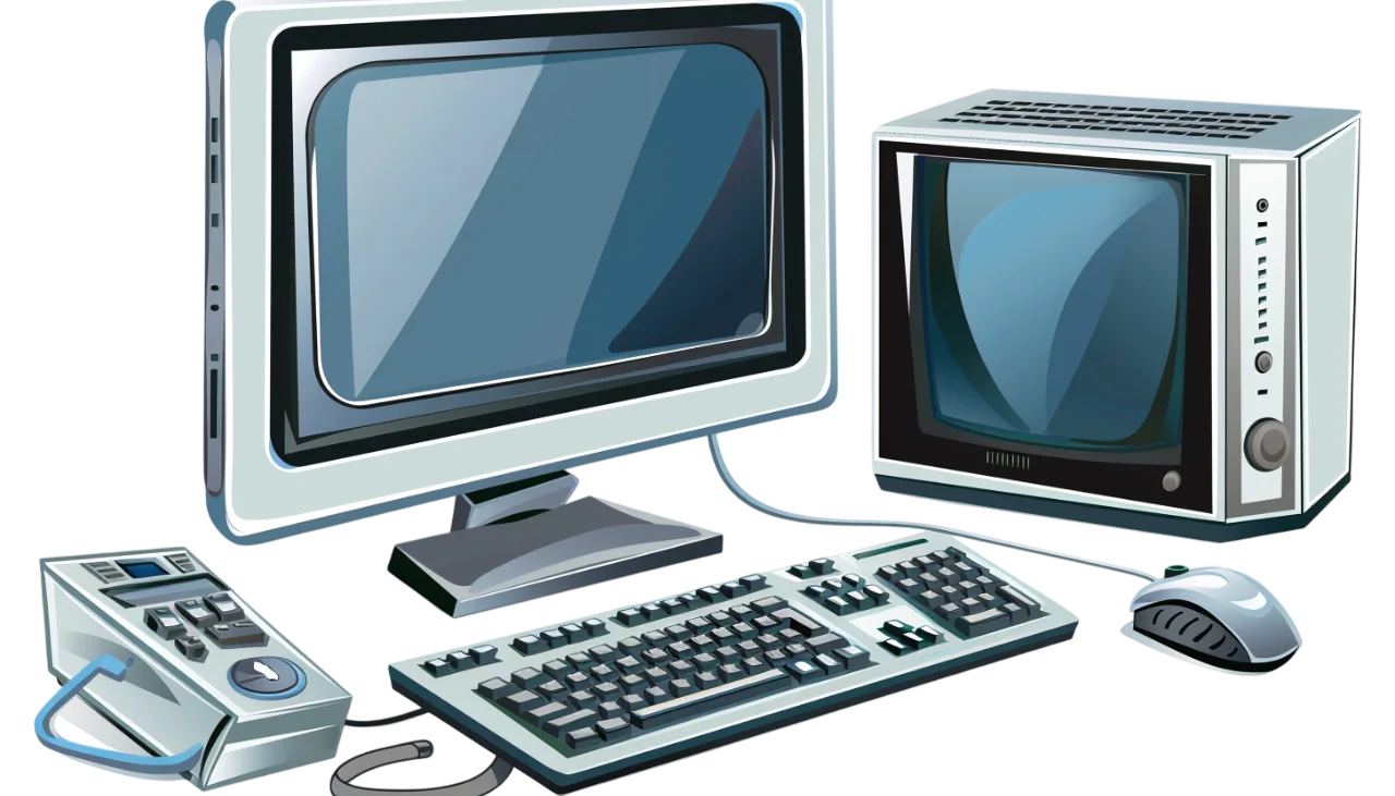 Vintage and Modern Computer Equipment Illustration Free PNG