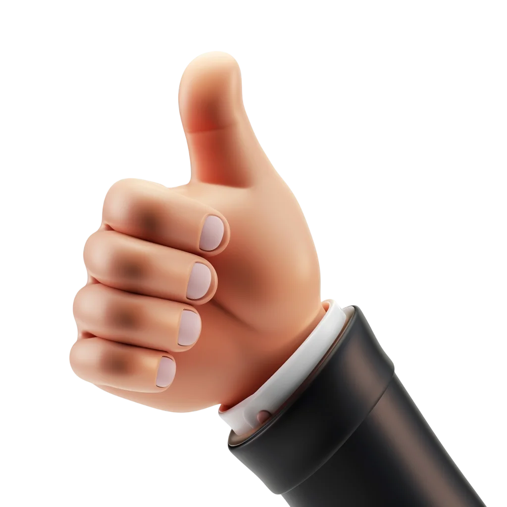3D Thumbs-Up Hand in Business Suit – Free PNG