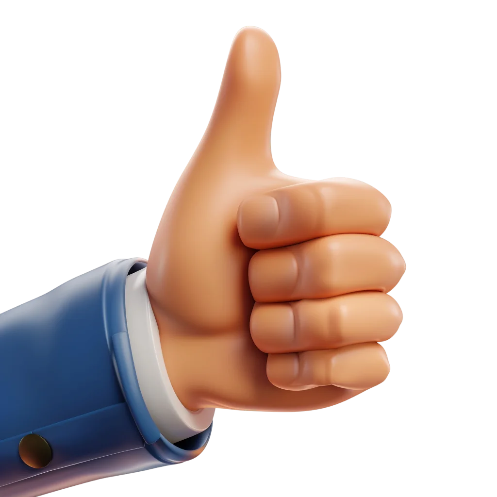 3D Thumbs Up Gesture in a Blue Suit Sleeve Free PNG