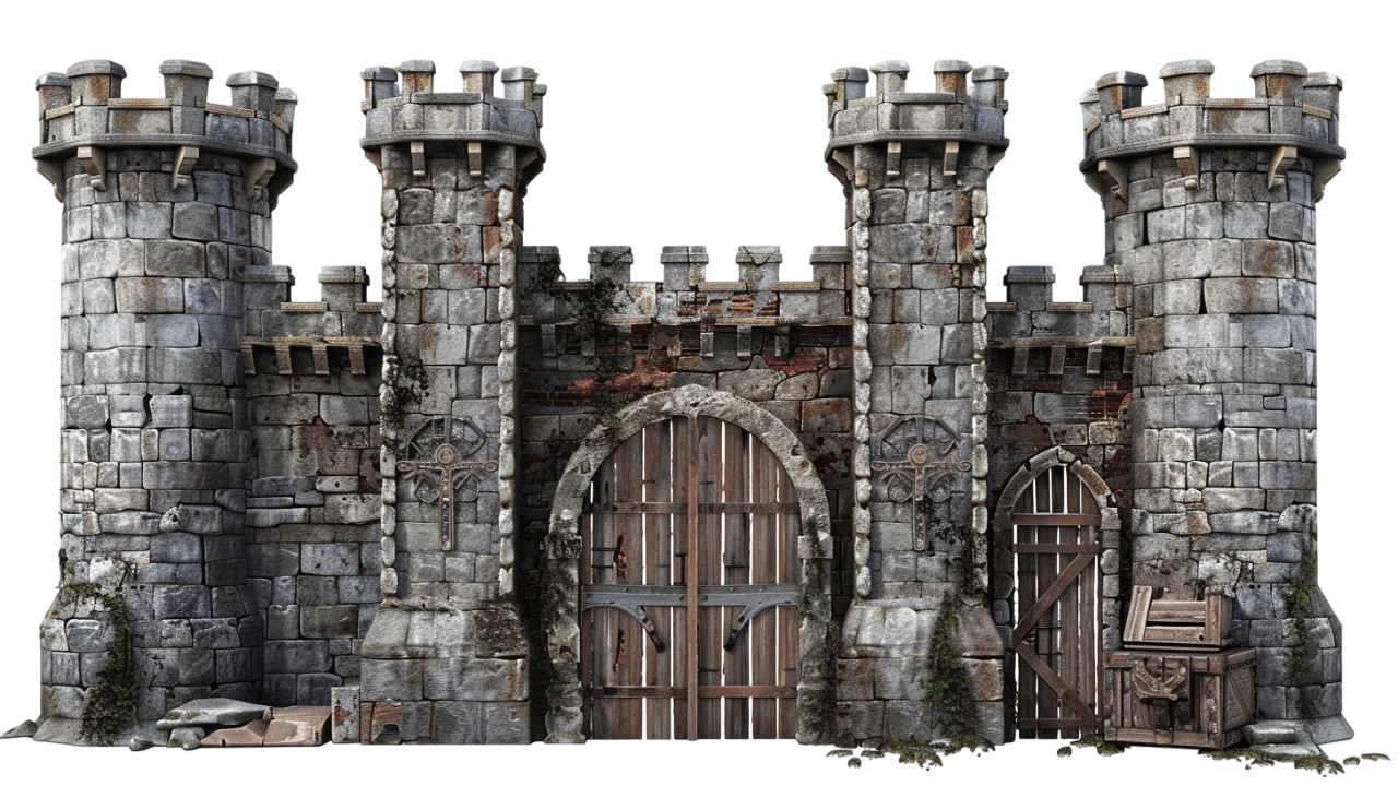 Medieval Stone Castle Gate with Towers Free PNG