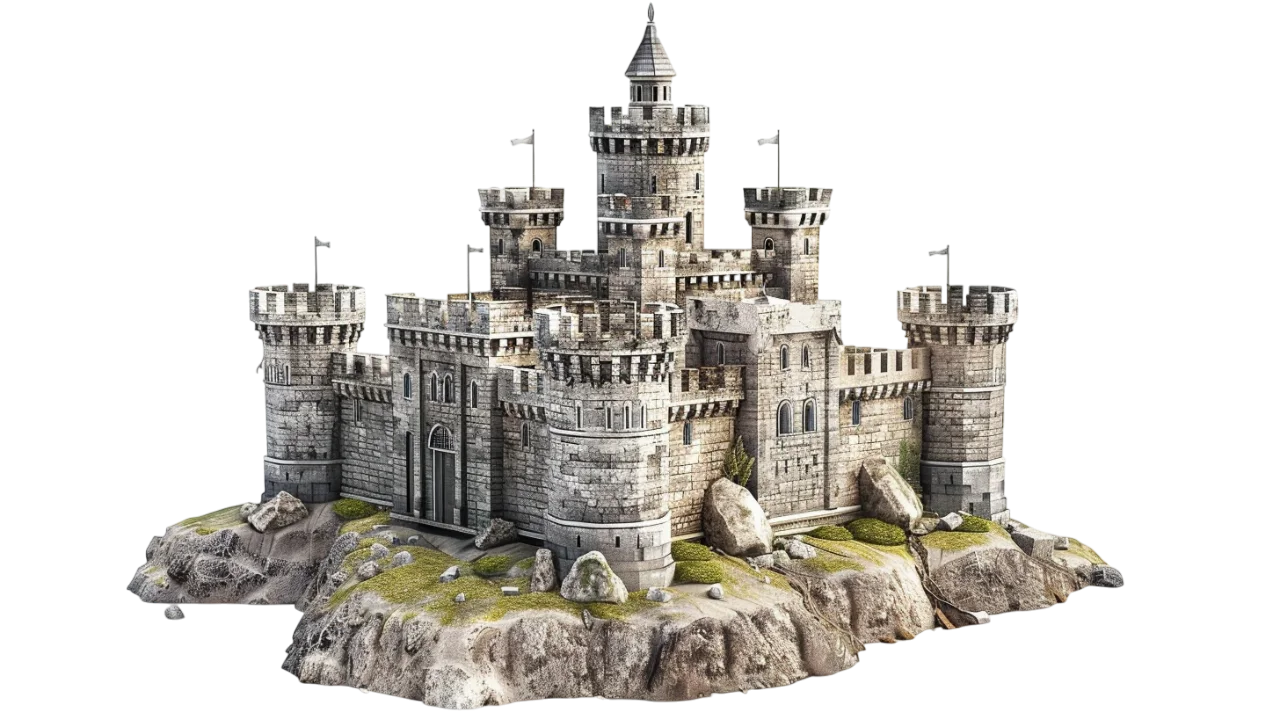 Medieval Stone Castle on Rocky Ground Free PNG