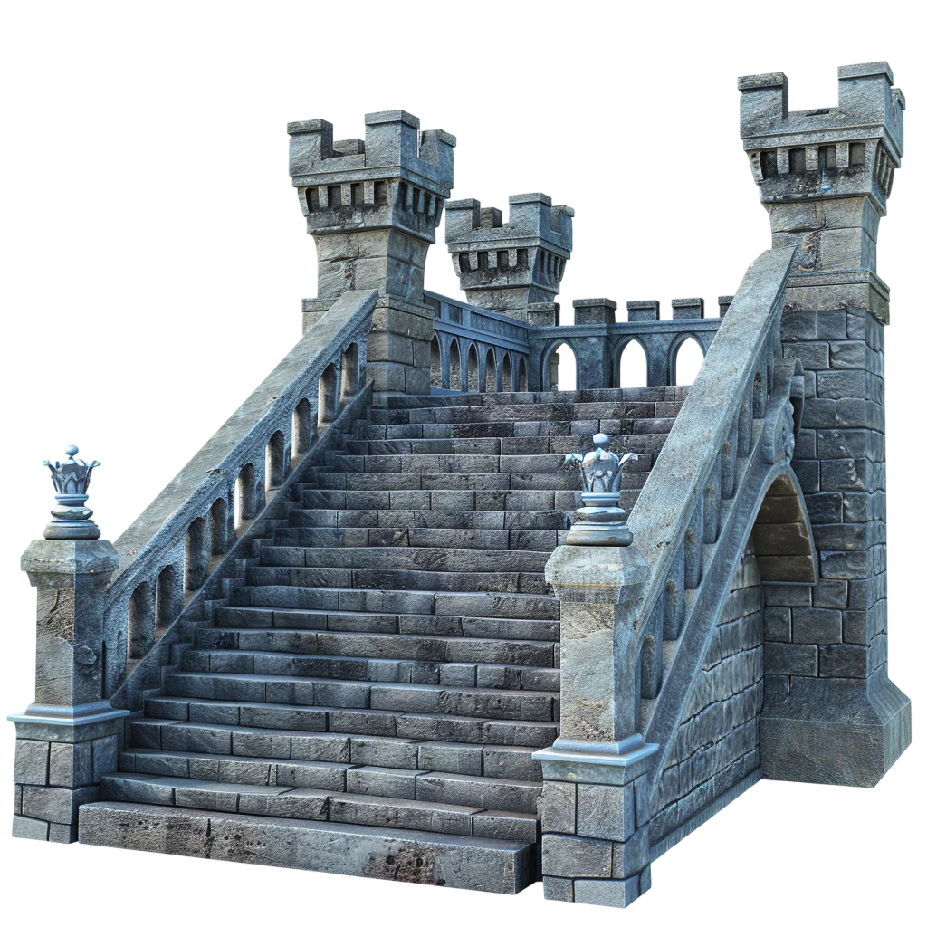 Medieval Stone Castle Staircase and Towers Free PNG