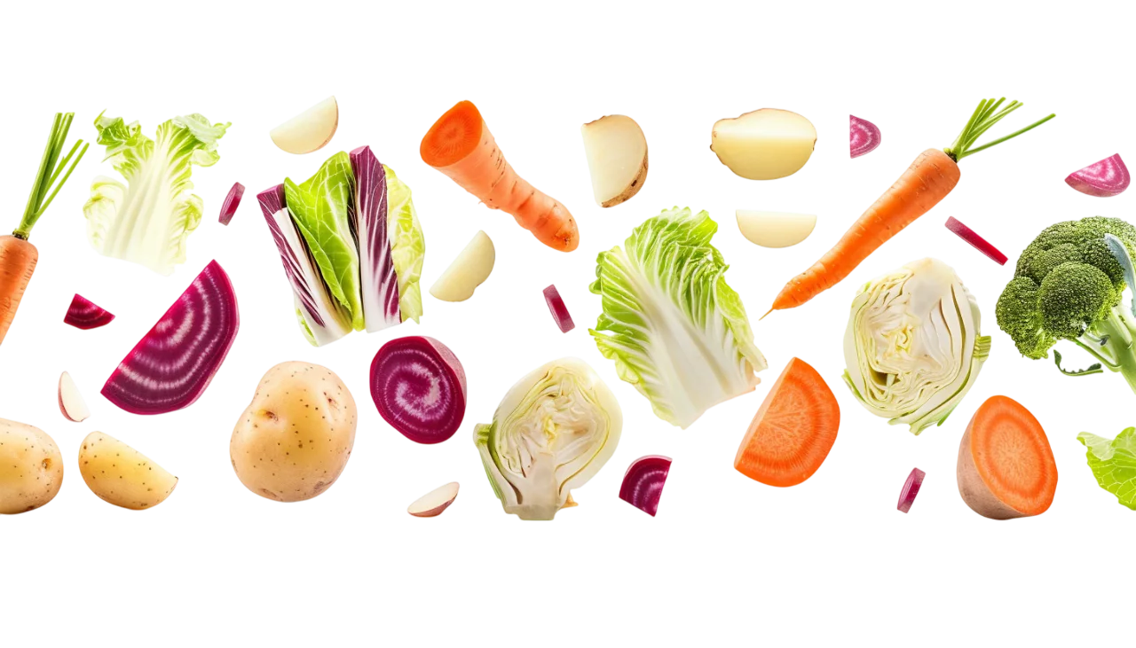 Floating Assorted Vegetables and Slices Free PNG