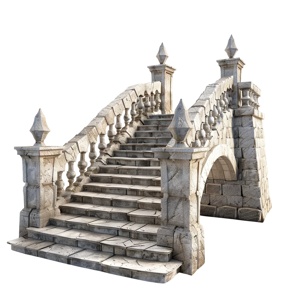Ornate Stone Staircase with Arched Support Free PNG
