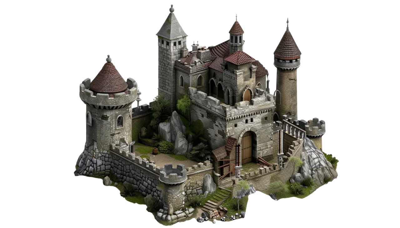 Medieval Stone Castle with Towers and Fortified Walls Free PNG