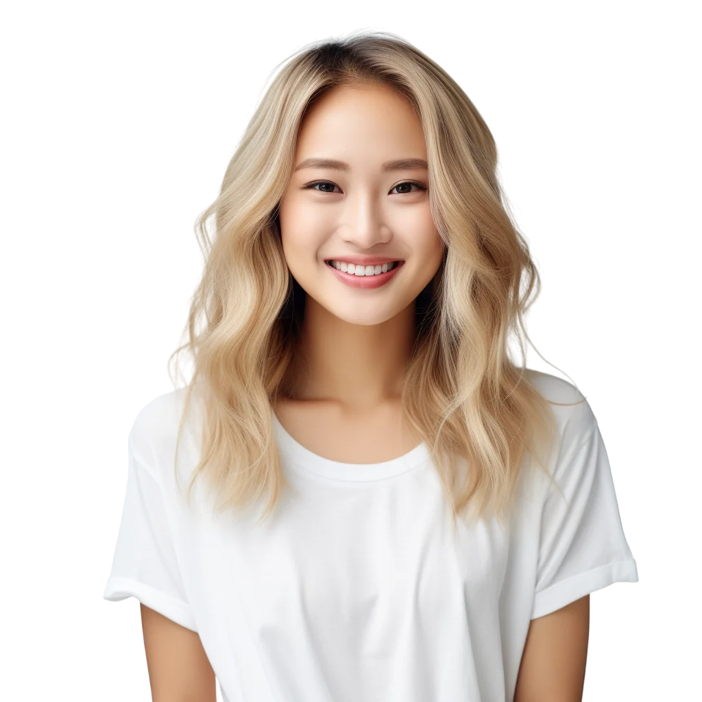 Smiling Blonde Woman Portrait in White Shirt Free PNG