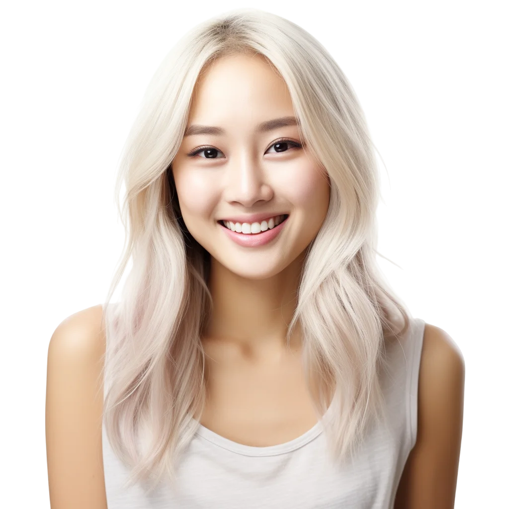 Smiling Young Woman with Platinum Blonde Hair – Free PNG
