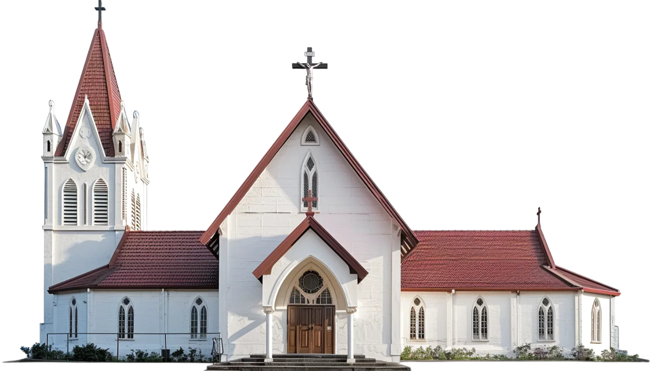 White Gothic Church with Red Roof | Free PNG