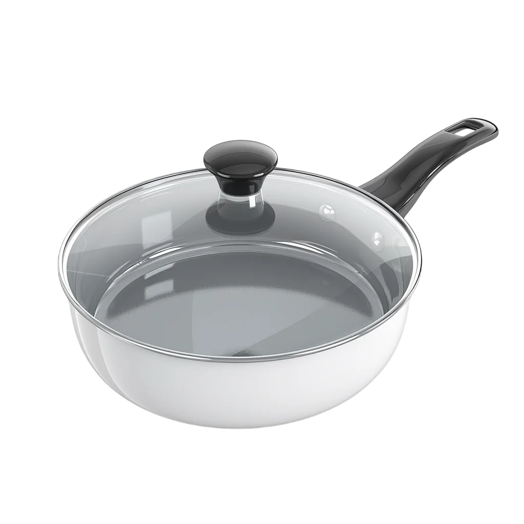 White Lidded Skillet with Black Handle Free PNG