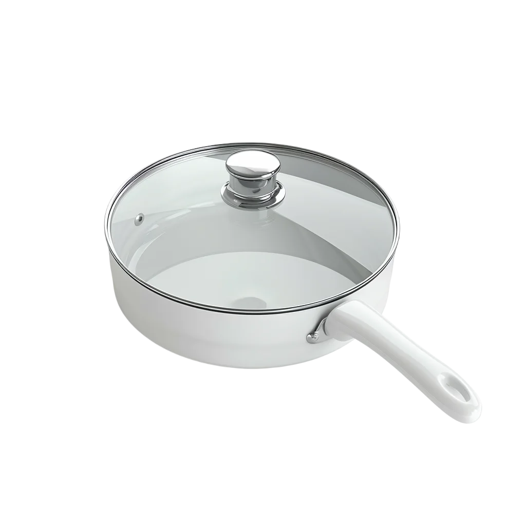White Saucepan with Glass Lid Free PNG