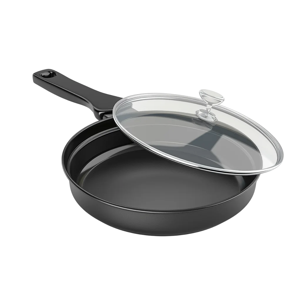 Black Frying Pan with Glass Lid Free PNG
