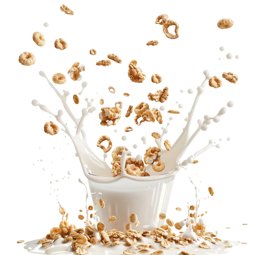 Cereal and Milk Splash with Flying Pieces Free PNG