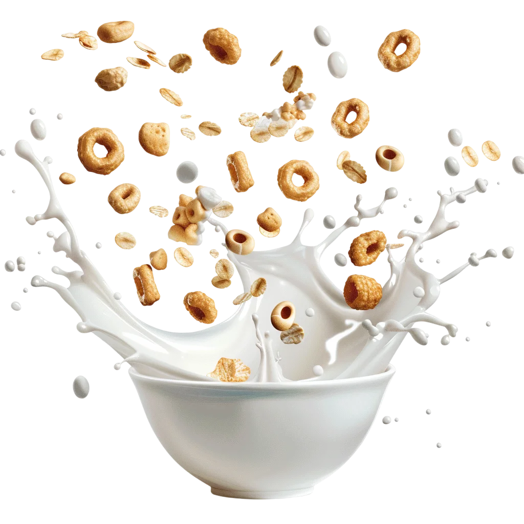 Cereal and Milk Splashing from a White Bowl - Free PNG