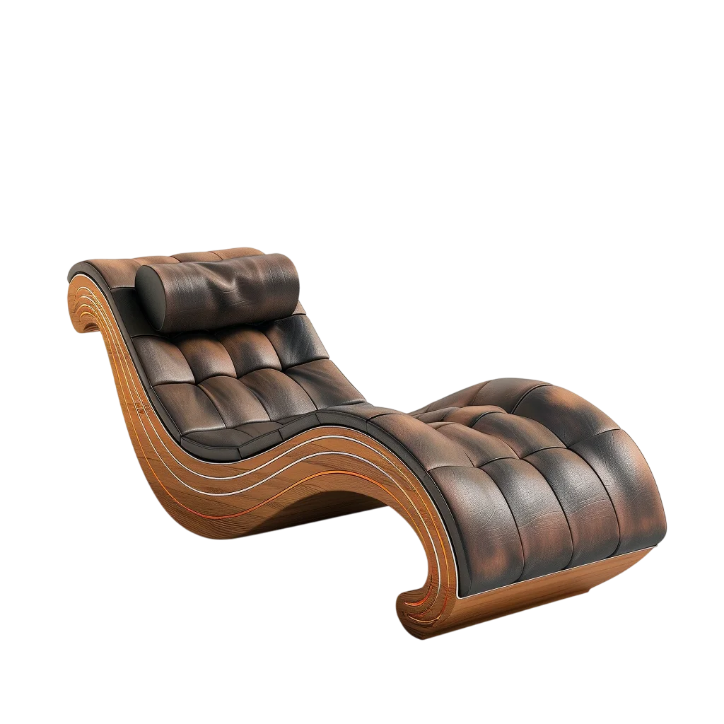 Sculptural Brown Leather Chaise Lounge Free PNG