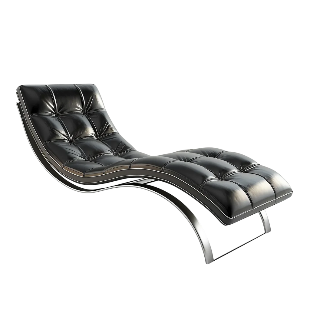 Black Leather Chaise Lounge with Chrome Legs – Free PNG