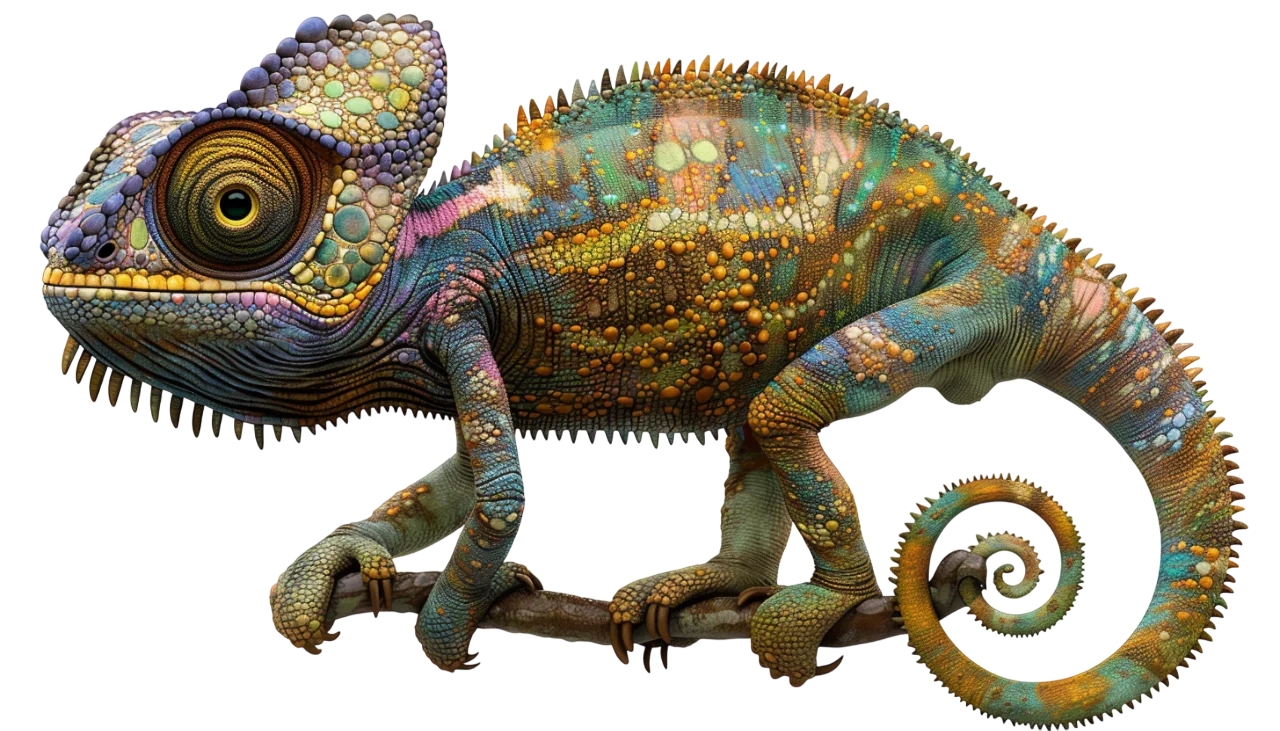 Colorful Chameleon Perched on a Branch Free PNG