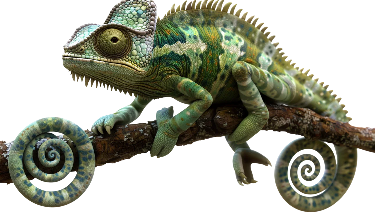 Colorful Chameleon on a Branch – Free PNG