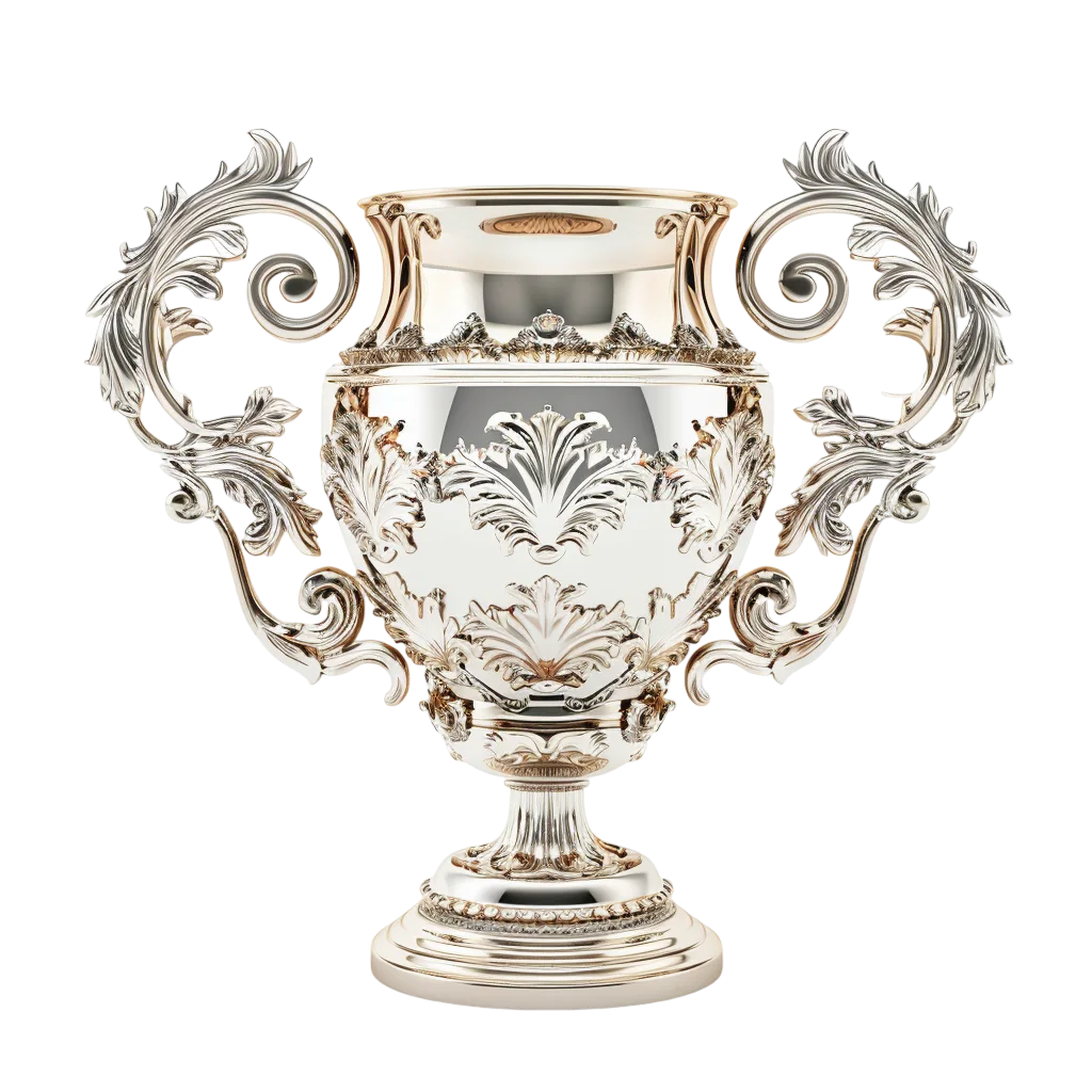 Ornate Silver and Gold Pedestal Urn with Scroll Handles Free PNG