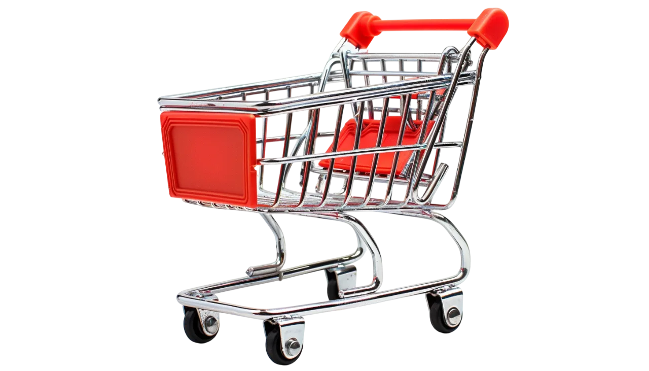 Chrome Shopping Cart with Red Handle - Free PNG