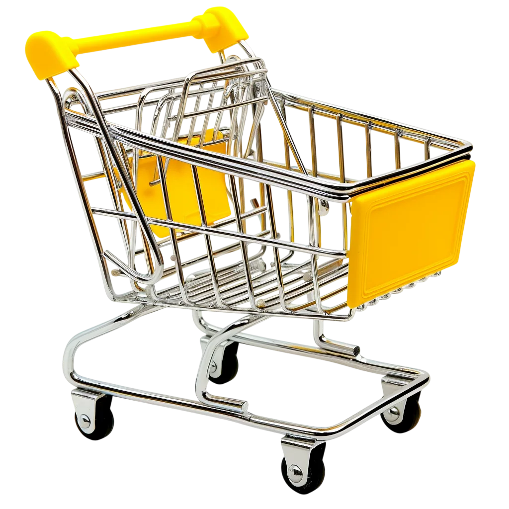 Miniature Chrome Shopping Cart with Yellow Details - Free PNG