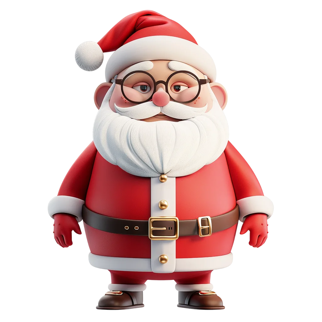 3D Santa Claus in Red Suit with Glasses Free PNG