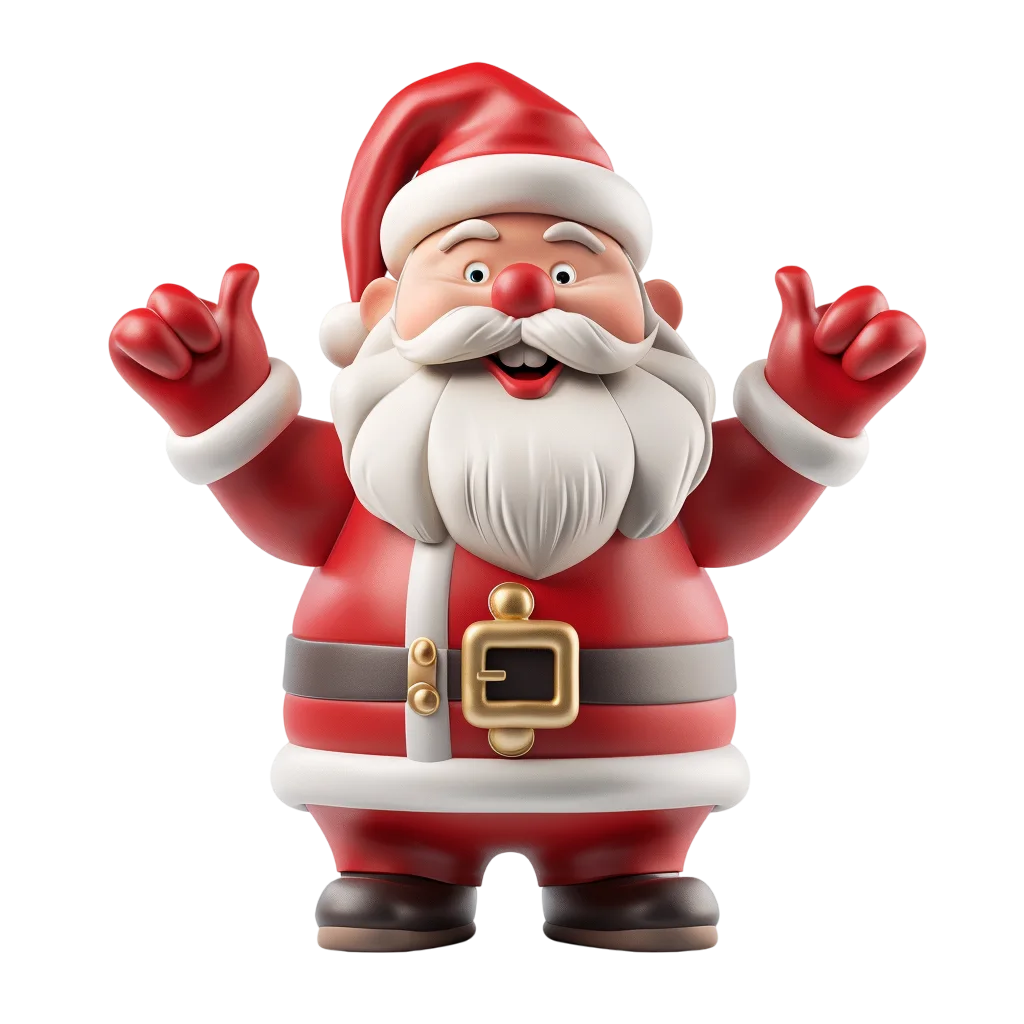 Cheerful 3D Santa Claus with Raised Hands Free PNG