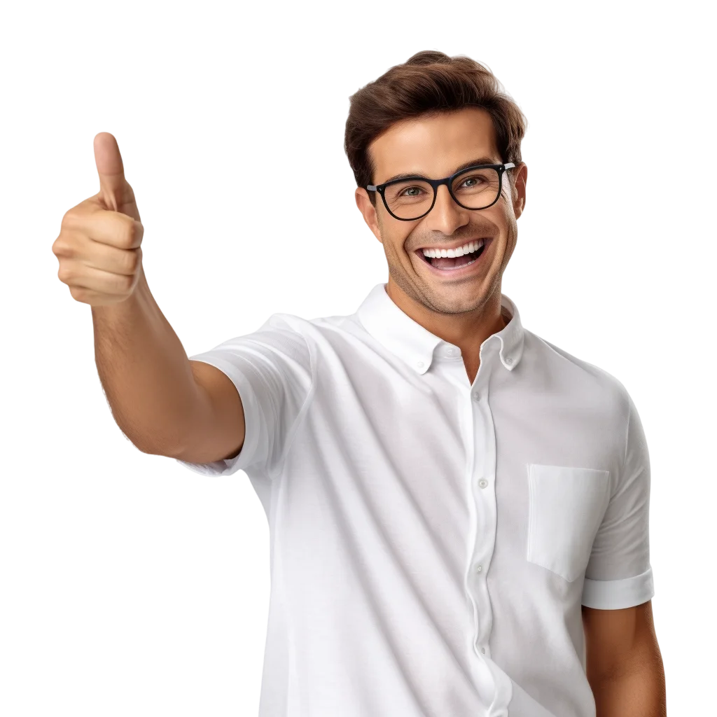 Smiling Man Giving a Thumbs-Up in Glasses Free PNG