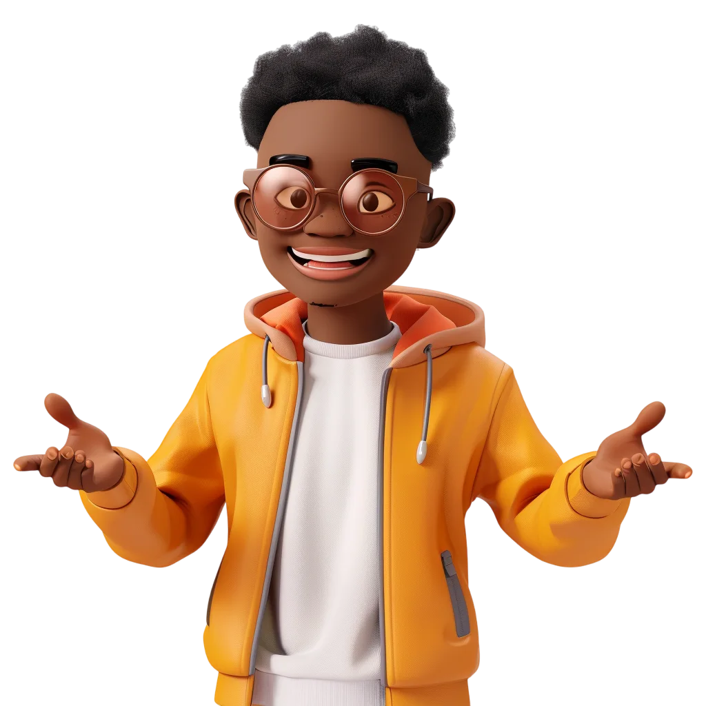 Smiling 3D Cartoon Boy in Orange Hoodie with Glasses Free PNG