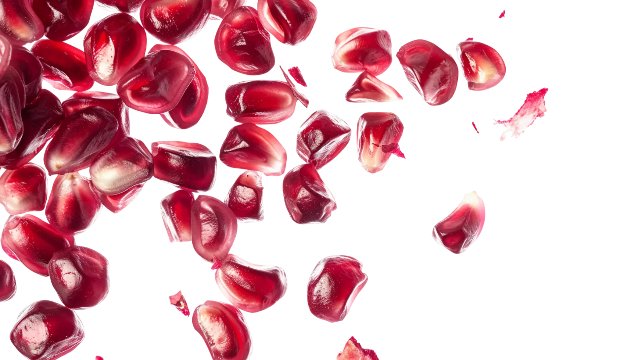 Floating Ruby-Red Pomegranate Seeds Free PNG