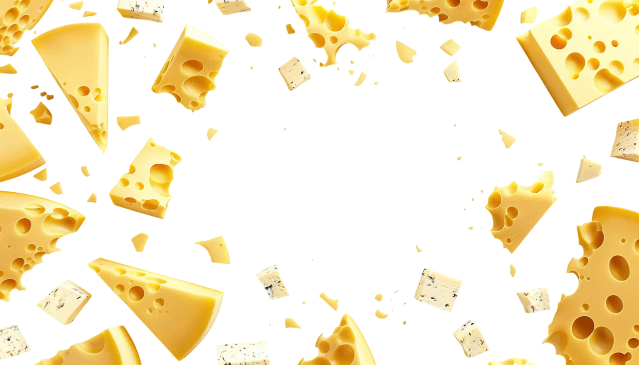 Floating Swiss Cheese Pieces Frame on Transparent Background Free PNG