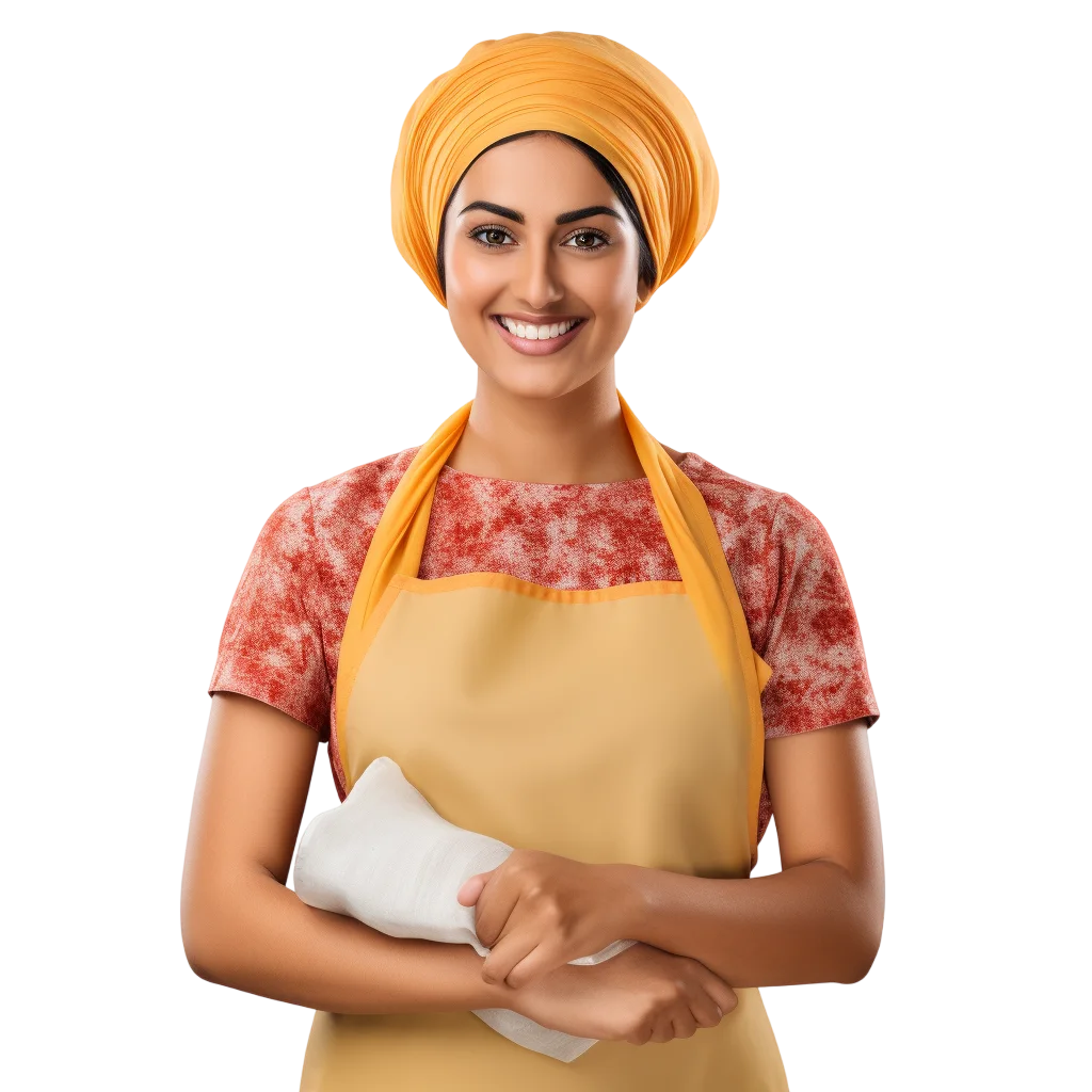 Smiling Baker in Orange Headwrap and Apron, Free PNG