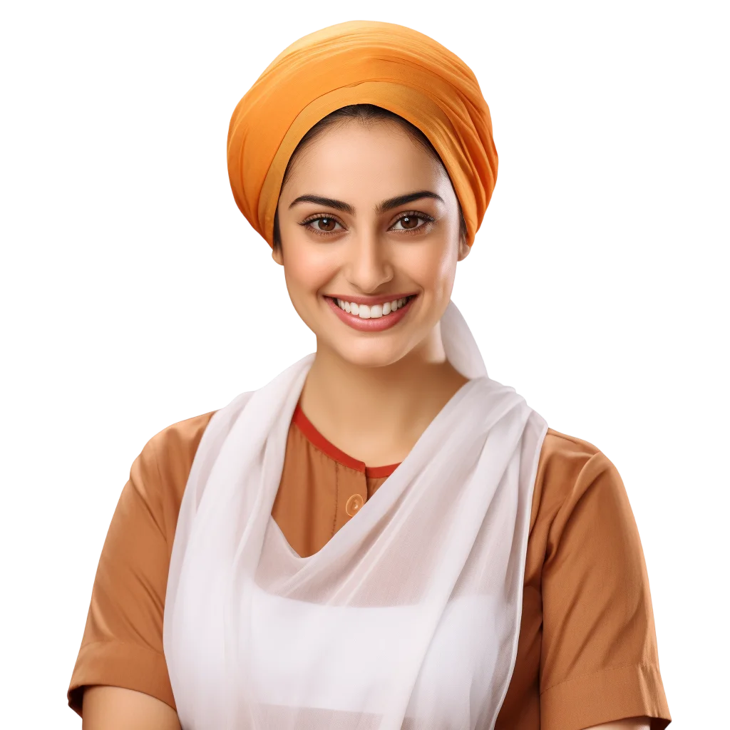Smiling Woman in Orange Headwrap and White Scarf Free PNG